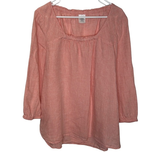Lands End 100%‎ Linen Blouse Women's Large Petite Pink Beachy Coastal Grandma - Picture 1 of 6